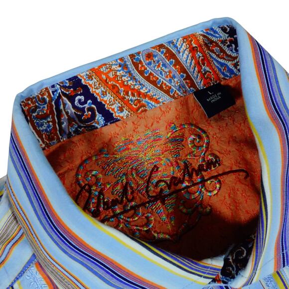 Robert Graham Multicolor Striped Embroidered Button Up Shirt Flip Cuff Mens L - Picture 2 of 6